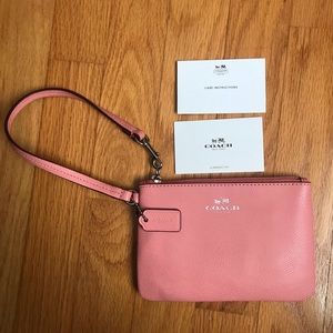 NWOT Coach Leather Pink Silver Wristlet